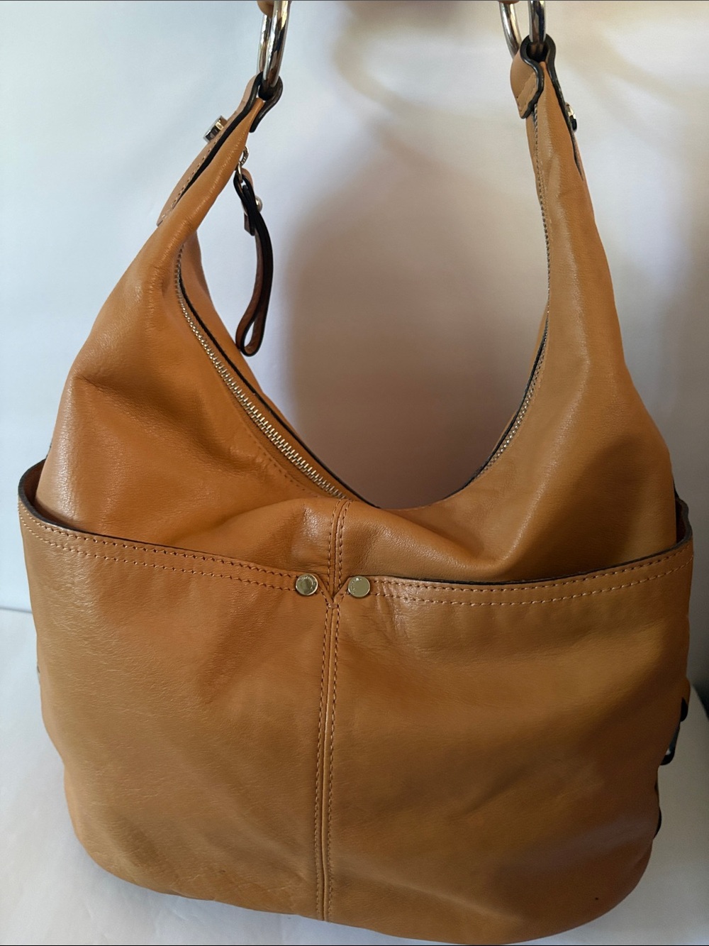 Tignanello Tan Leather Hobo Shoulder Bag Large Slouchy Boho Satchel - Picture 4 of 11